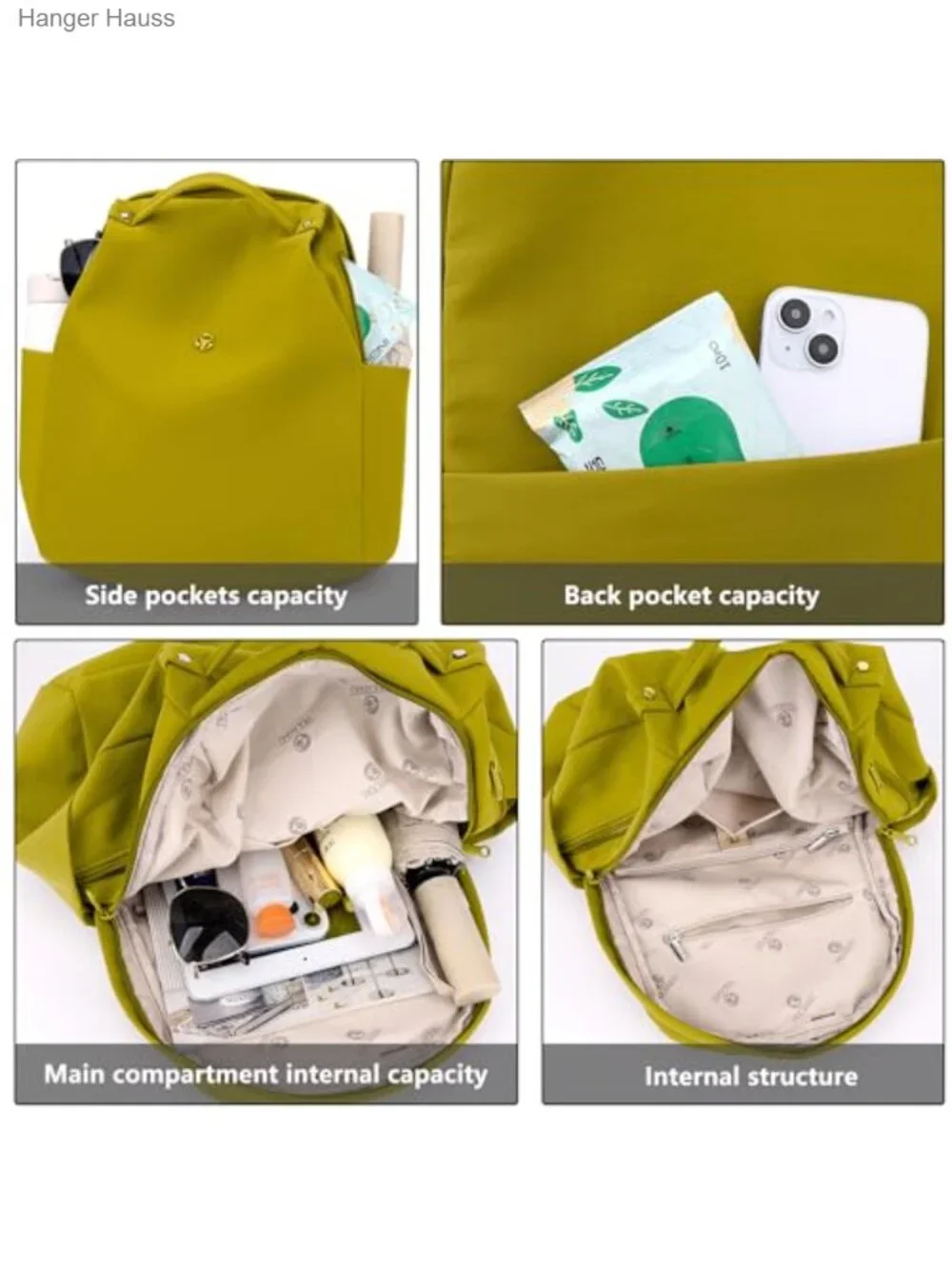 Nylon Mini Backpack for Women, Small Casual Daypack with 8 Pockets Lightweight